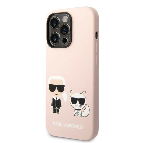 MagSafe Hülle für Apple iPhone 14 Pro, Karl Lagerfeld, Silikonkörper Karl & Choupette, Rosa