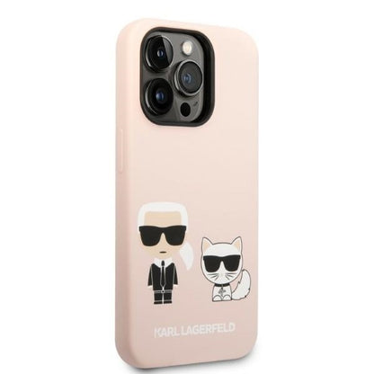 MagSafe Hülle für Apple iPhone 14 Pro, Karl Lagerfeld, Silikonkörper Karl & Choupette, Rosa