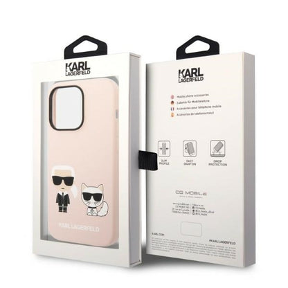 MagSafe Hülle für Apple iPhone 14 Pro, Karl Lagerfeld, Silikonkörper Karl & Choupette, Rosa