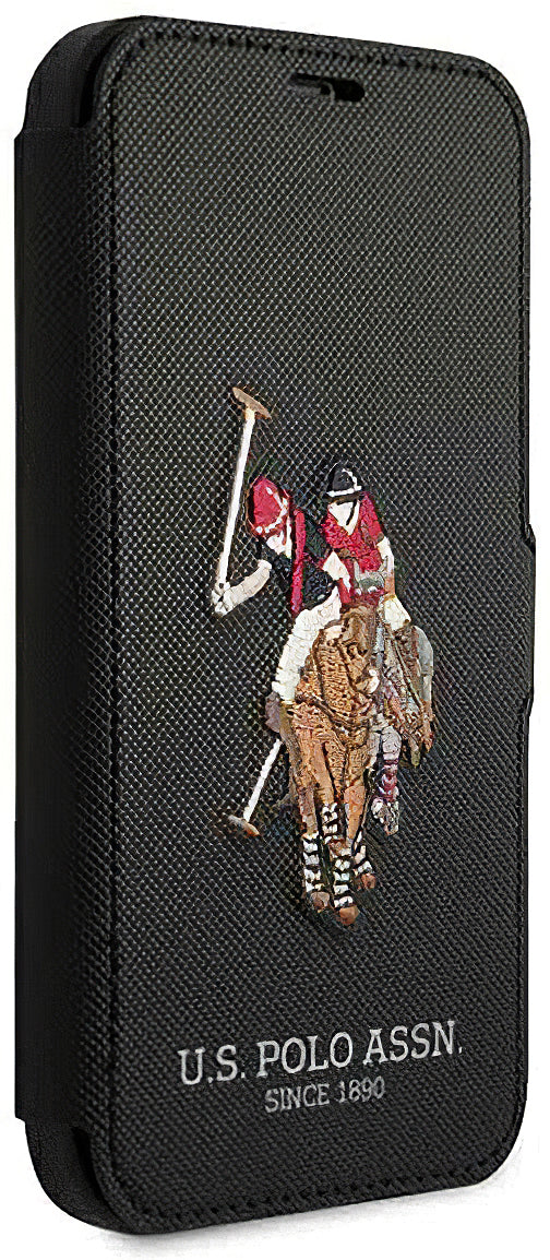 Beschermhoesje voor Apple iPhone 12 mini, U.S. Polo, borduurboek, zwart USFLBKKP12SPUGFLBKK