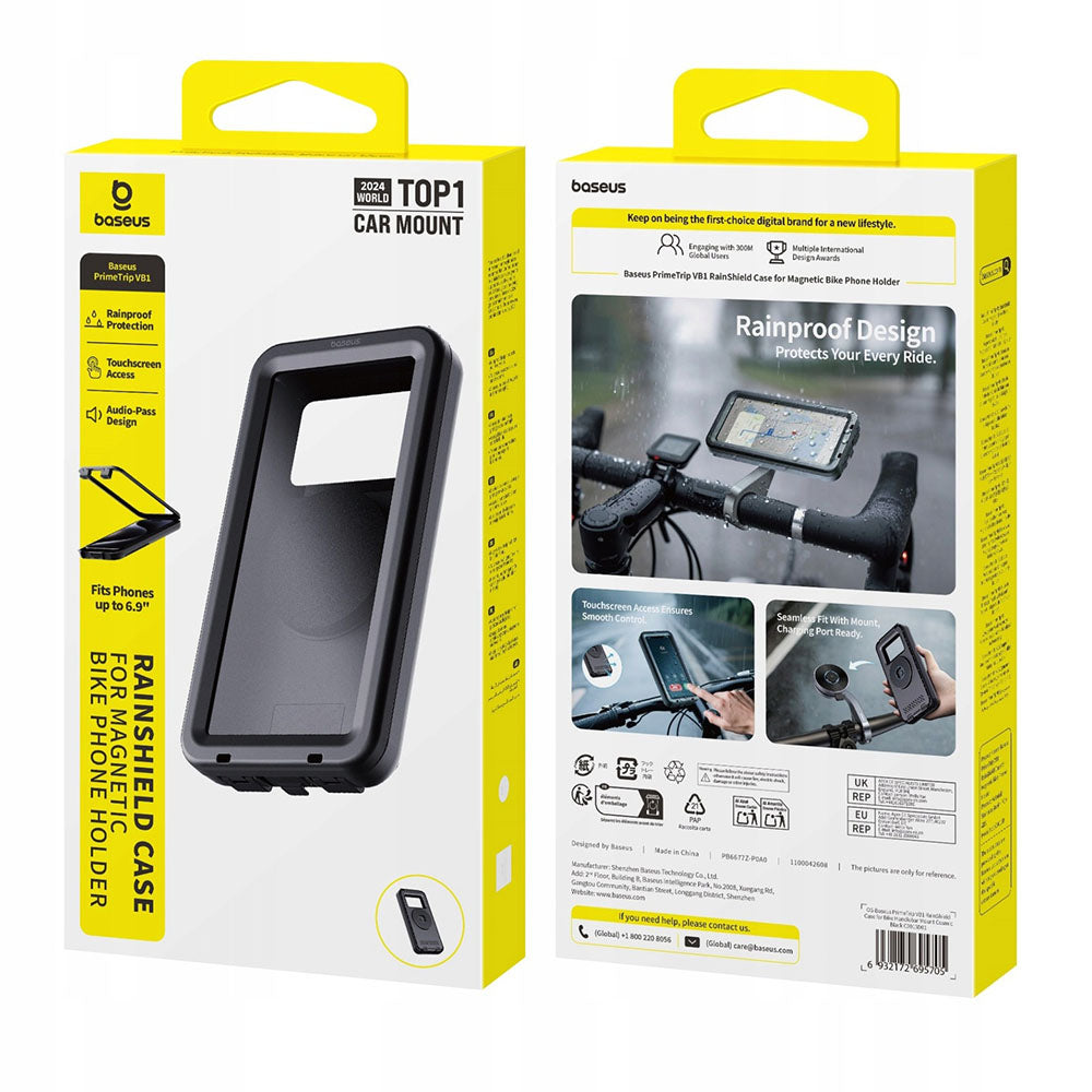 Wasserdichte Universaltasche kompatibel mit magnetischer Fahrradhalterung, Baseus, PrimeTrip VB1, Schwarz C0013D01