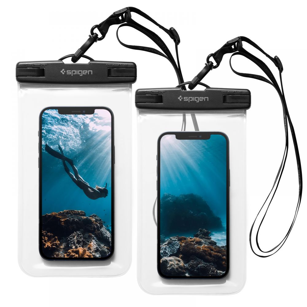 Housse Universelle Étanche pour Téléphone max. 3.5 pouces - 7 pouces, Spigen, A601, Lot de 2 pièces, Transparente AMP03098