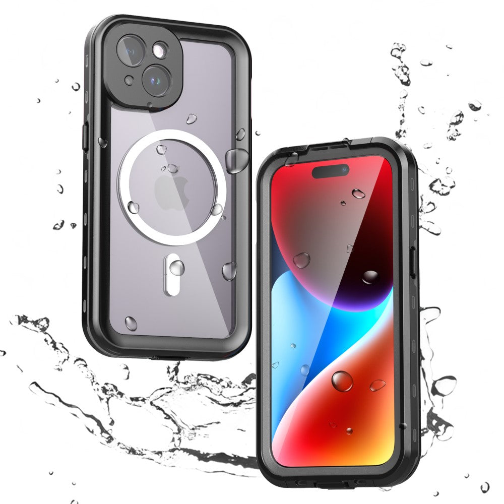 Waterproof MagSafe hoesje voor Apple iPhone 15, ShellBox, Zwart