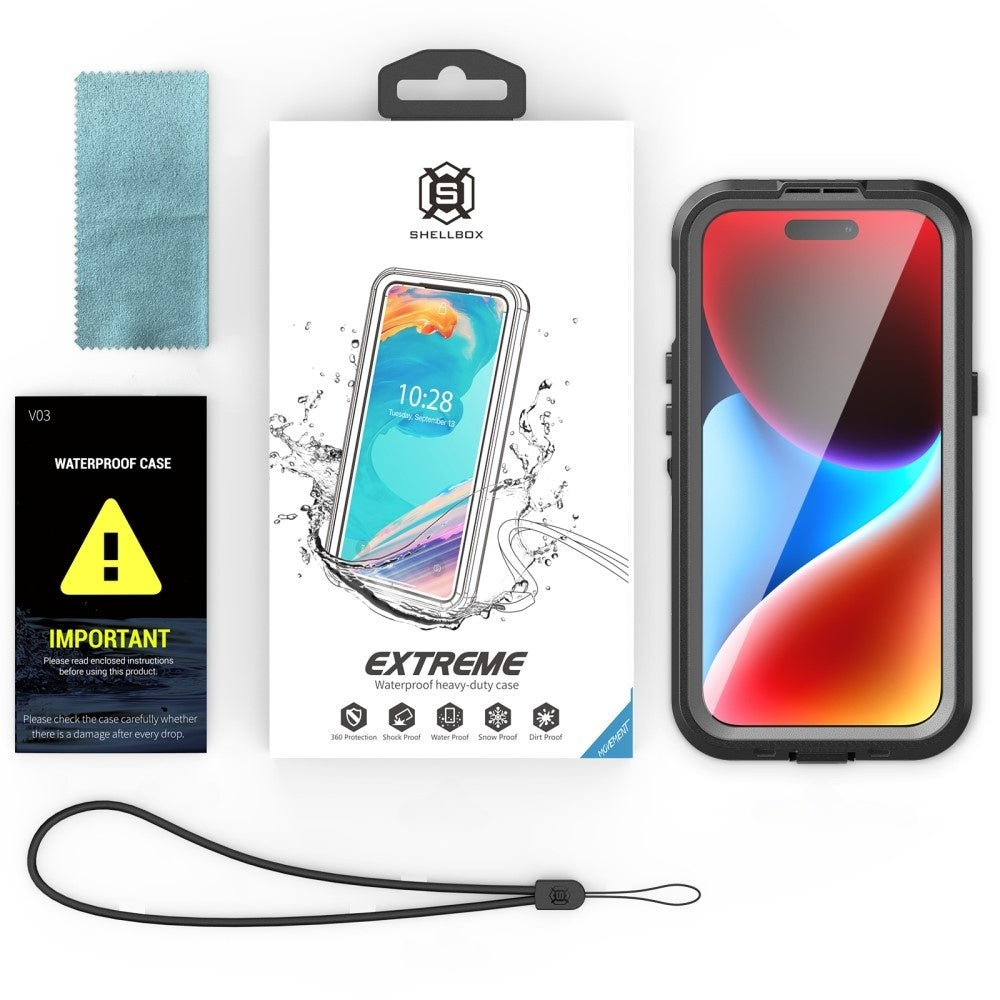 Waterproof MagSafe hoesje voor Apple iPhone 15, ShellBox, Zwart