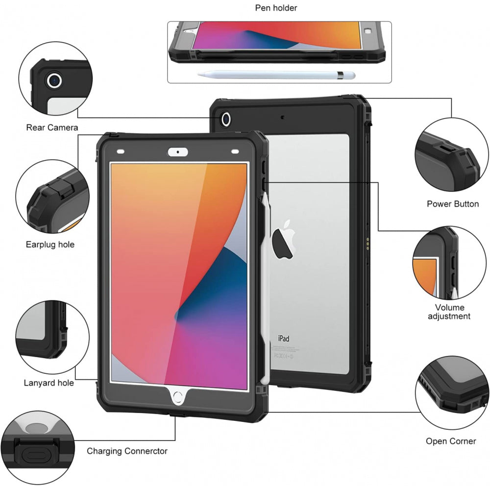 Coque étanche pour Apple iPad 10.2 (2021) / 10.2 (2020) / 10.2 (2019), ShellBox, Noire