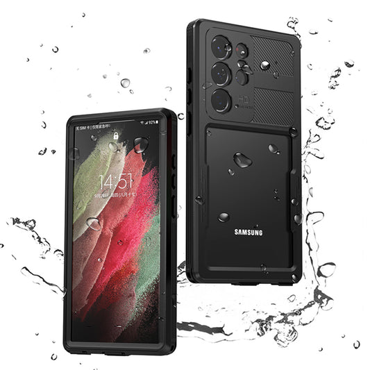 Wasserdichte Hülle für Samsung Galaxy S23 Ultra S918, ShellBox, Schwarz