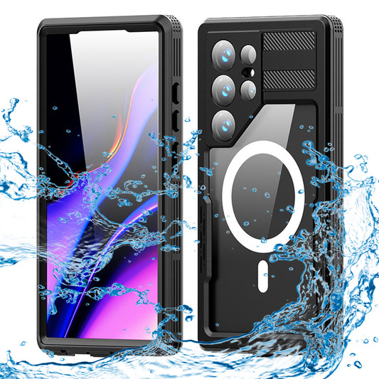Waterproof hoes voor Samsung Galaxy S24 Ultra S928, ShellBox, Zwart