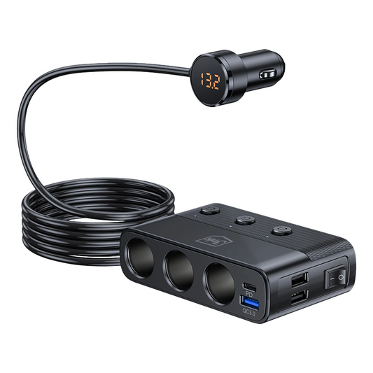 Auto Oplader 3MK Power Splitter, 120W, 3A, 3 x USB-A - 1 x USB-C - 3 x Sigarettenaansteker Extensie, Zwart