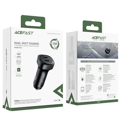 Auto Oplader Acefast B2, 72W, 3A, 2 x USB-C, Zwart