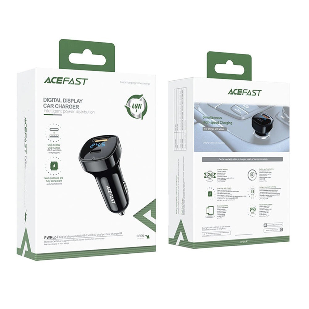 Auto-Ladegerät Acefast B4, 66W, 3A, 1 x USB-A - 1 x USB-C, Schwarz