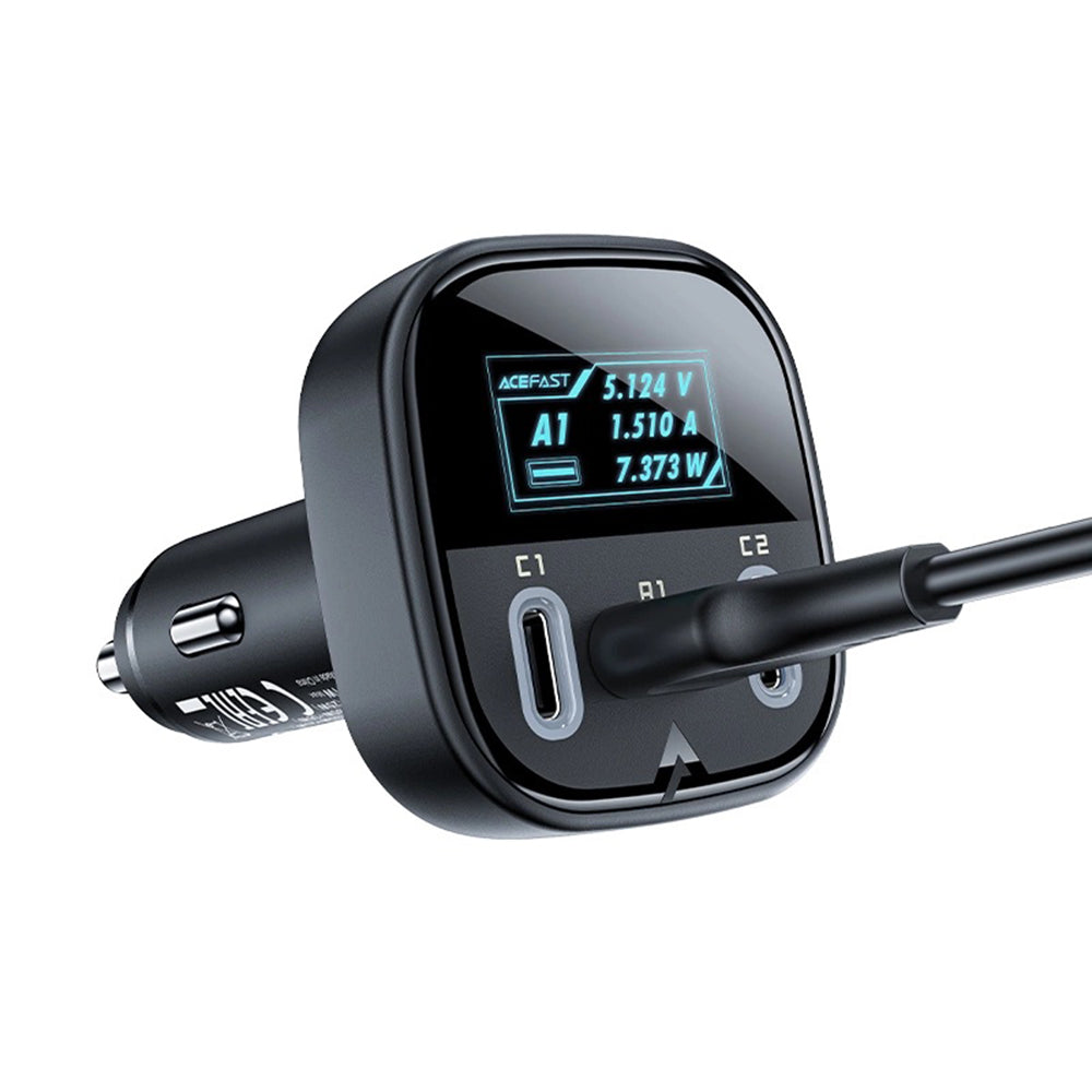 Chargeur de voiture Acefast B5 Display, 101W, 5A, 1 x USB-A - 2 x USB-C, Noir