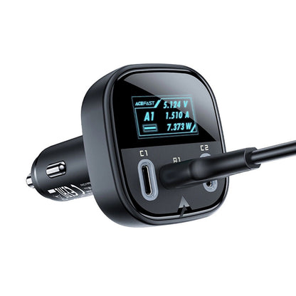 Chargeur de voiture Acefast B5 Display, 101W, 5A, 1 x USB-A - 2 x USB-C, Noir