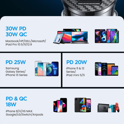 Auto-Ladegerät Ainope, 30W, 5A, 1 x USB-A - 1 x USB-C, Schwarz