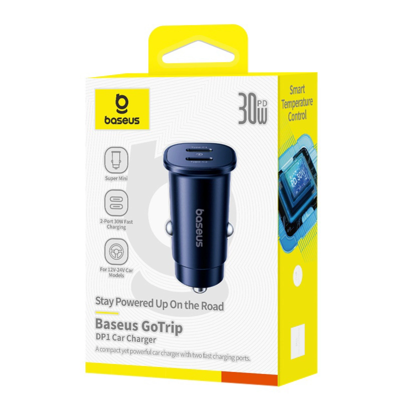 Auto-oplader Baseus GoTrip, 30W, 3A, 2 x USB-C, Zwart