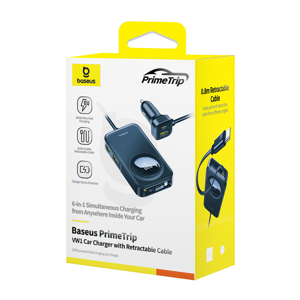 Auto-oplader Baseus PrimeTrip VW1, 105W, 3A, 3 x USB-A - 2 x USB-C, Zwart C00069000121-00