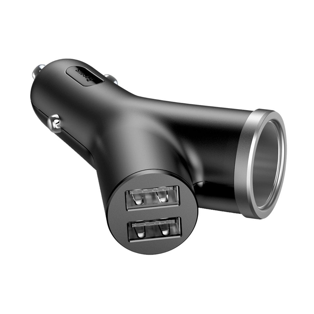 Baseus Y Type Car Charger, 40W, 3.4A, 1 x Cigarette Lighter Extension - 2 x USB-A, Black CCALL-YX01