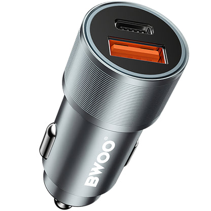 Autolader BWOO BO-CC73, 38W, 3A, 1 x USB-A - 1 x USB-C, Zilver 