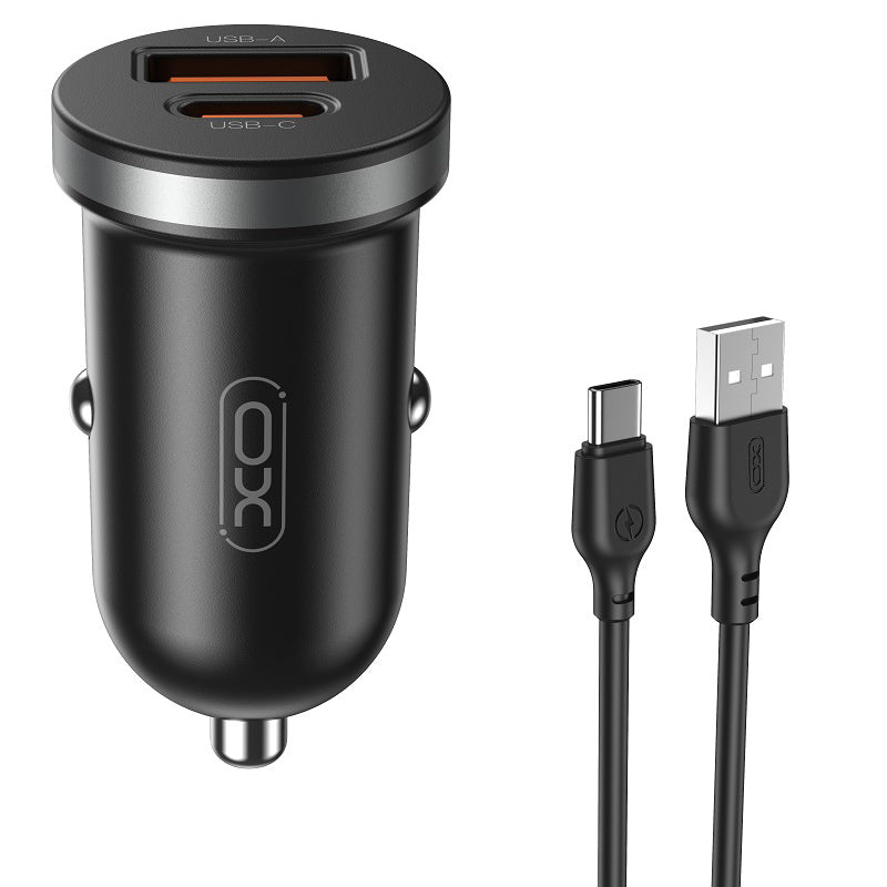 Auto-oplader met USB-C kabel XO Design CC56, 30W, 3A, 1 x USB-A - 1 x USB-C, Zwart