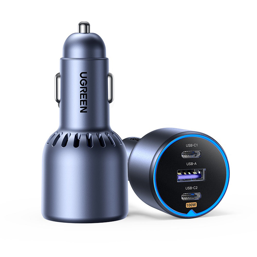 Autolader met USB-C Kabel UGREEN EC705, 130W, 5A, 1 x USB-A - 2 x USB-C, Gri