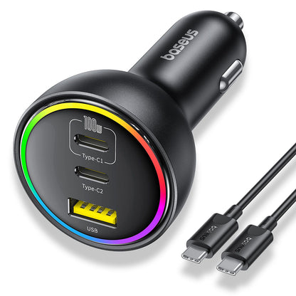 Auto-Ladegerät mit USB-C Kabel Baseus, 152.5W, 5A, 1 x USB-A - 2 x USB-C, Schwarz C00036101111-00
