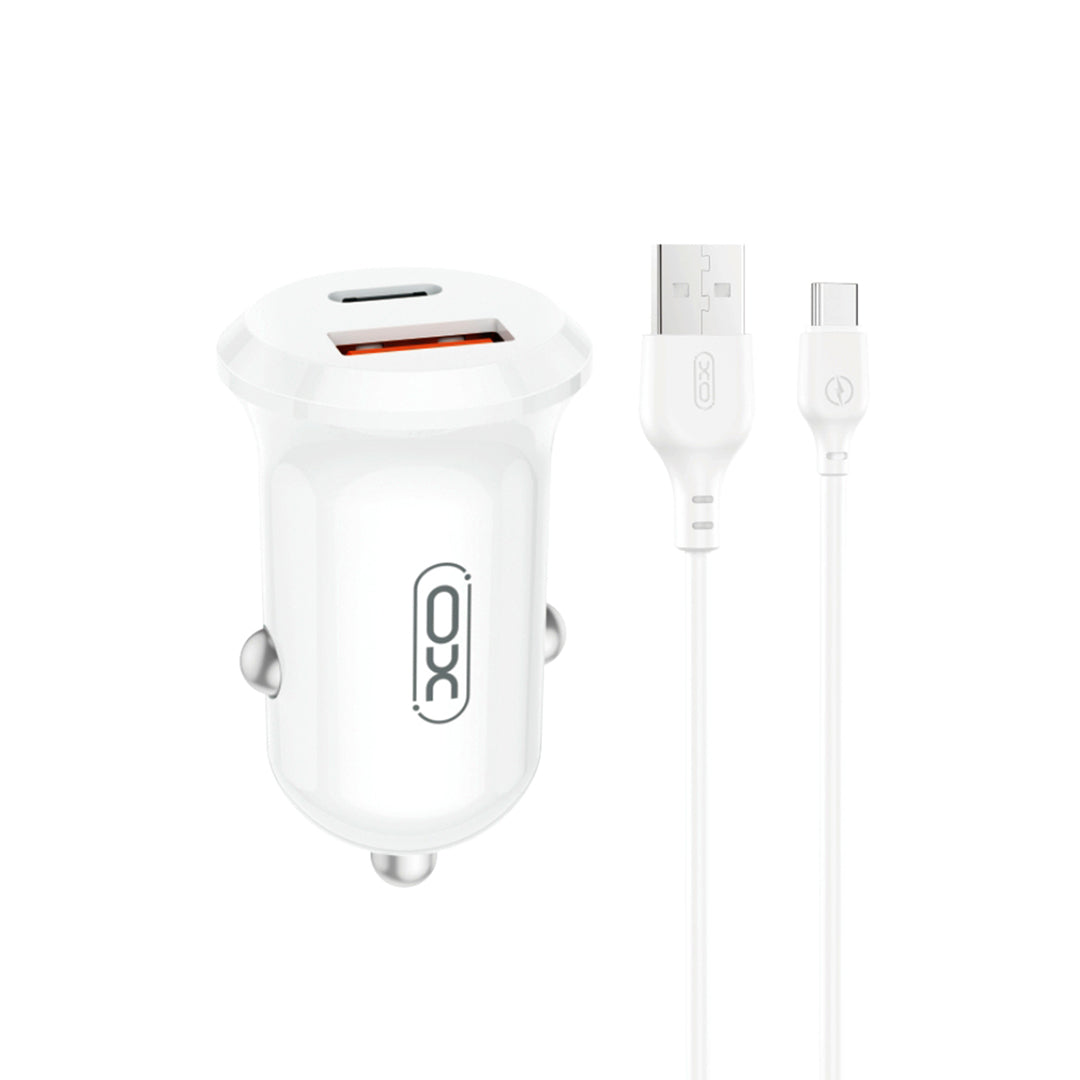 Chargeur de voiture avec câble USB-C XO Design CC69, 30W, 3A, 1 x USB-A - 1 x USB-C, Blanc
