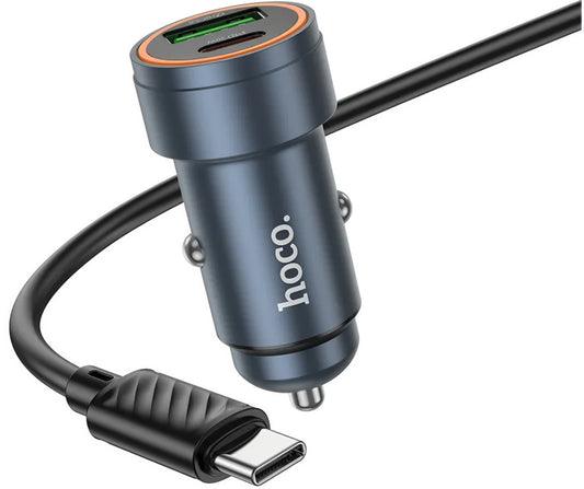 Chargeur de voiture avec câble USB-C HOCO Z57A, 30W, 3A, 1 x USB-A - 1 x USB-C, Gris