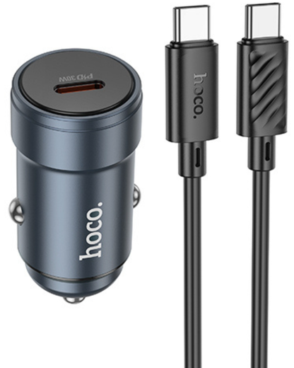 Autolader met USB-C-kabel HOCO Z57, 30W, 3A, 1 x USB-C, Grijs