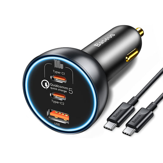 Chargeur de voiture avec câble USB-C Baseus Qualcomm, 160W, 3A, 1 x USB-A - 2 x USB-C, Gris TZCCZZM-0G