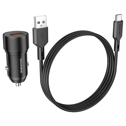 Autolader met USB-C kabel Borofone BZ19A Wisdom, 18W, 3A, 1 x USB-A, Zwart 