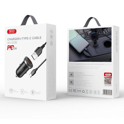 Auto-oplader met USB-C kabel XO Design CC56, 30W, 3A, 1 x USB-A - 1 x USB-C, Zwart