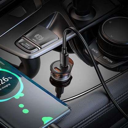 Autolader met Lightning Kabel HOCO NZ16B, 45W, 3A, 2 x USB-C, Gri