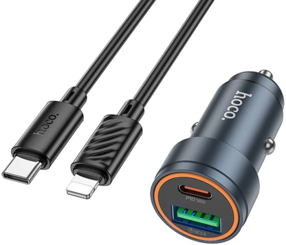 Auto-Ladegerät mit Lightning-Kabel HOCO Z57A, 30W, 3A, 1 x USB-A - 1 x USB-C, Grau