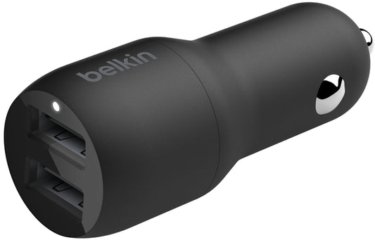 Autolader met Lightning-kabel Belkin BoostCharge Dual, 24W, 2.4A, 2 x USB-A, Zwart CCD001bt1MBK