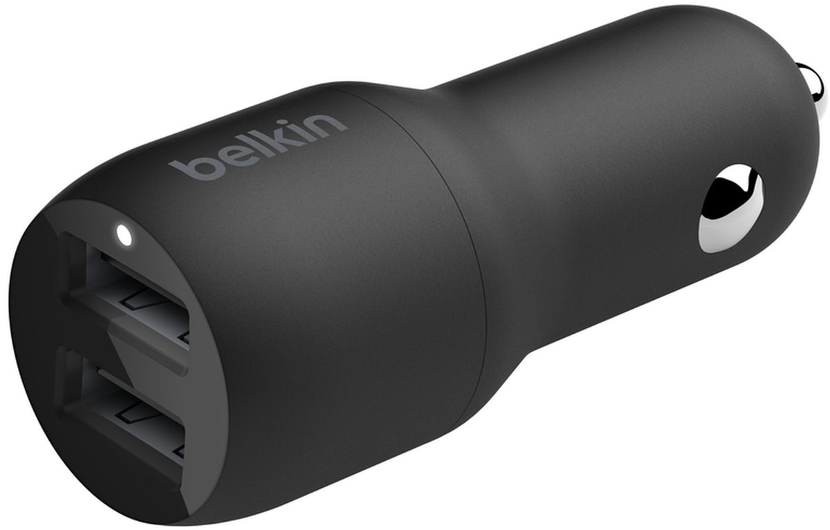 Belkin BoostCharge Dual USB-C Cable Car Charger, 24W, 2.4A, 2 x USB-A, Black CCE001bt1MBK
