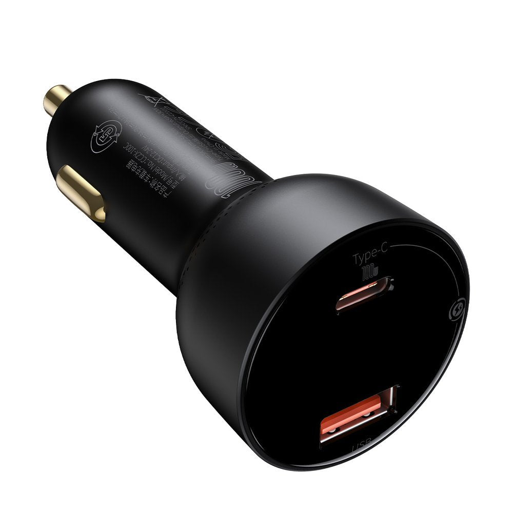 Auto-oplader met USB-C kabel Baseus Superme, 100W, 5A, 1 x USB-A - 1 x USB-C, Zwart TZCCZX-01
