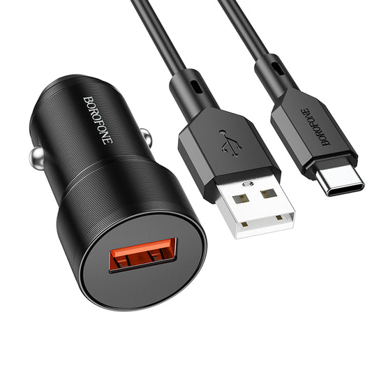 Autolader met USB-C kabel Borofone BZ19A Wisdom, 18W, 3A, 1 x USB-A, Zwart 