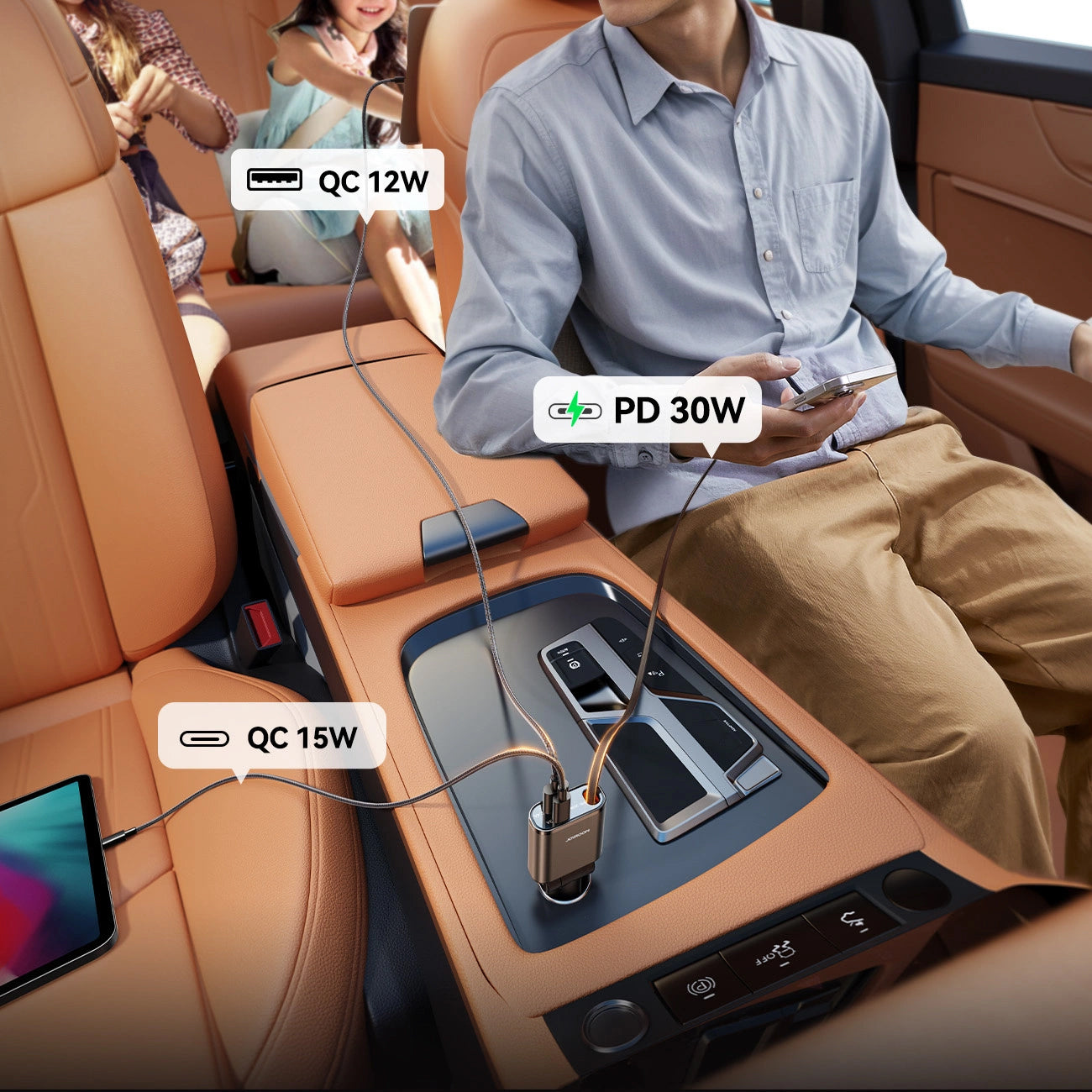 Chargeur de voiture avec câble USB-C Joyroom JR-CCL07, 30W, 3A, 1 x USB-A - 1 x USB-C, Gris