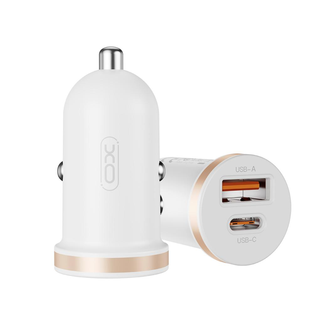 Autolader met Lightning Kabel XO Design CC56, 30W, 3A, 1 x USB-A - 1 x USB-C, Wit