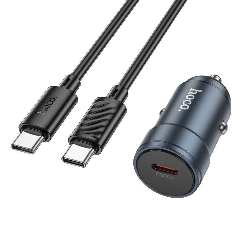Autolader met USB-C-kabel HOCO Z57, 30W, 3A, 1 x USB-C, Grijs