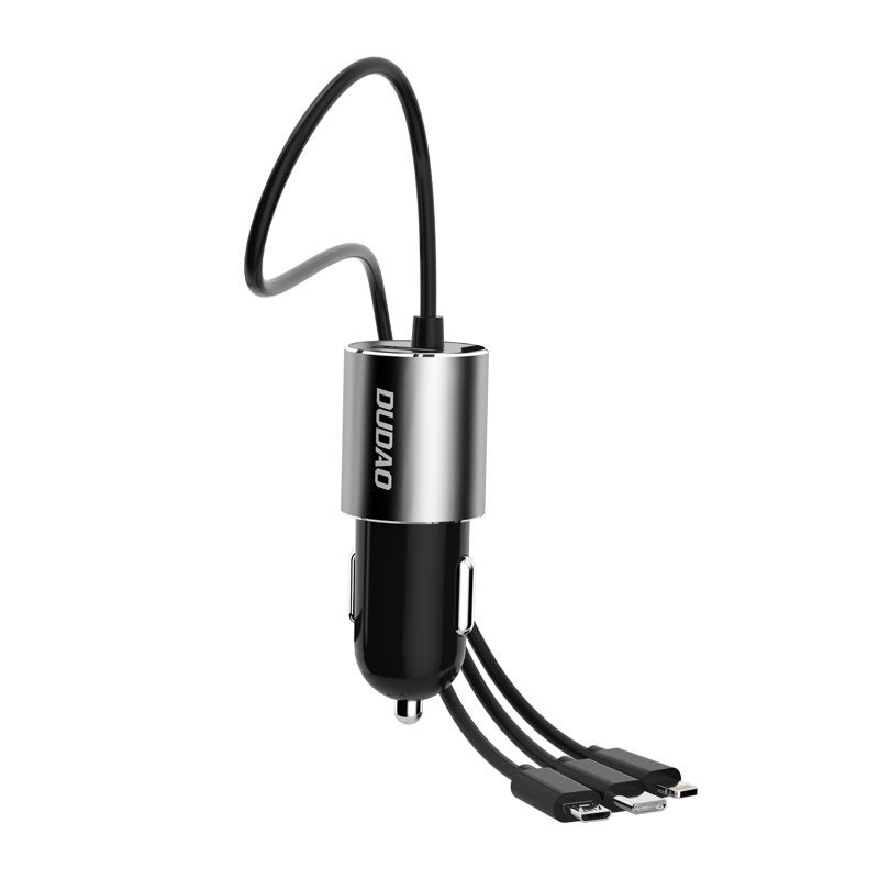 Chargeur Auto Avec Câble Lightning / microUSB / USB-C Dudao R5ProN, 17W, 3.4A, 1 x USB-A, Noir