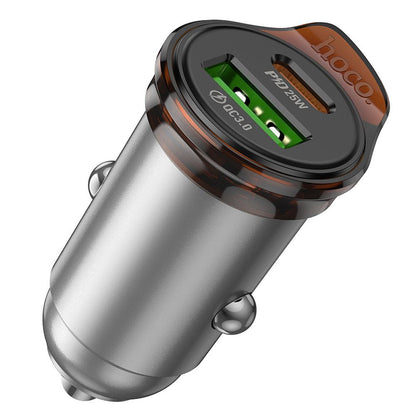 Auto-oplader met Lightning-kabel HOCO NZ16A, 43W, 3A, 1 x USB-A - 1 x USB-C, Gri