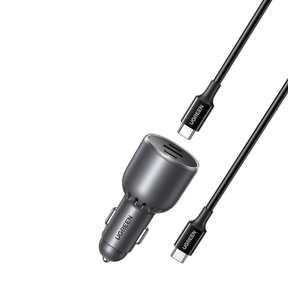 Autolader met USB-C Kabel UGREEN EC705, 130W, 5A, 1 x USB-A - 2 x USB-C, Gri