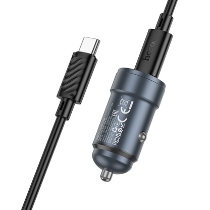 Autolader met USB-C-kabel HOCO Z57, 30W, 3A, 1 x USB-C, Grijs