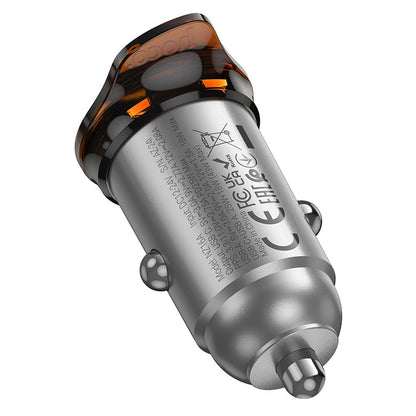 Auto-oplader met USB-C kabel HOCO NZ16A, 43W, 3A, 1 x USB-A - 1 x USB-C, Gri