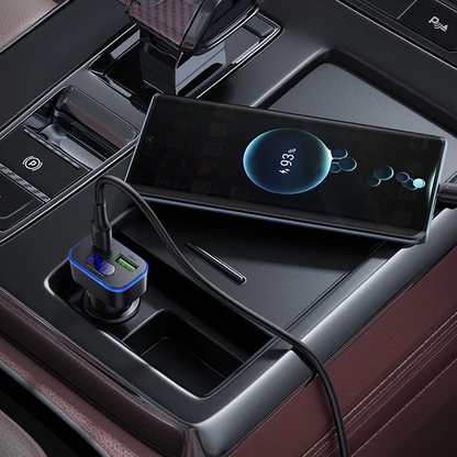 Chargeur de voiture avec câble USB-C HOCO Z63B Display, 48W, 3A, 1 x USB-A - 1 x USB-C, Noir