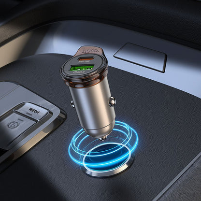 Auto-oplader met USB-C kabel HOCO NZ16A, 43W, 3A, 1 x USB-A - 1 x USB-C, Gri