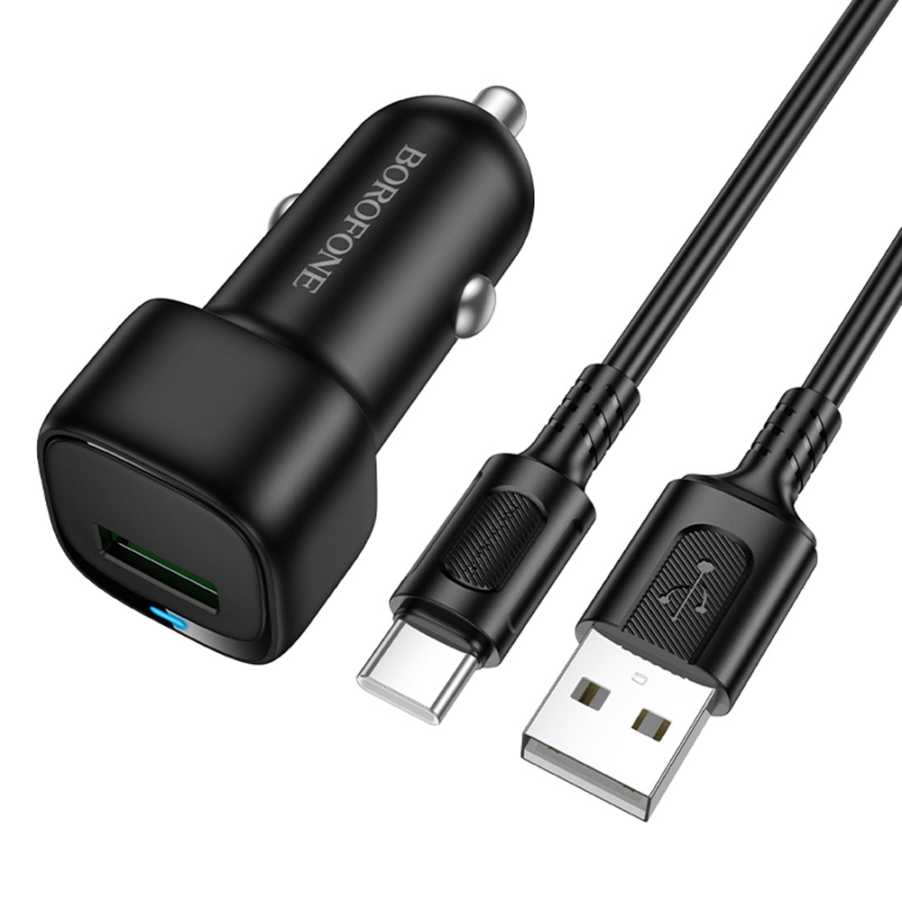 Autolader met USB-C Kabel Borofone BZ34 Cloud, 18W, 3A, 1 x USB-A, Zwart
