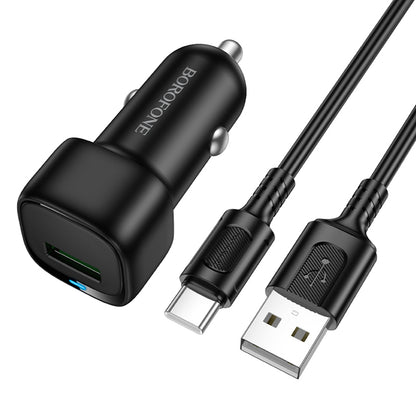 Autolader met USB-C Kabel Borofone BZ34 Cloud, 18W, 3A, 1 x USB-A, Zwart