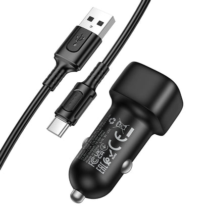 Autolader met USB-C Kabel Borofone BZ34 Cloud, 18W, 3A, 1 x USB-A, Zwart