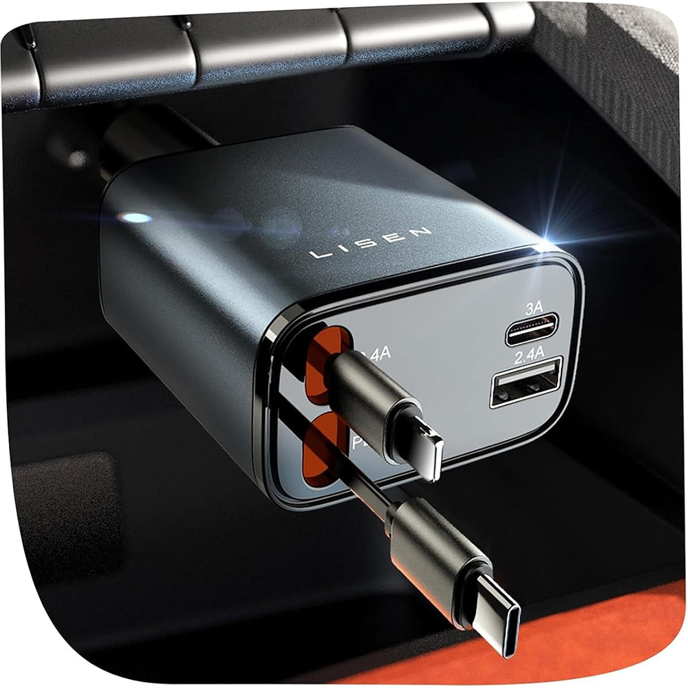 Auto-Ladegerät mit USB-C / Lightning Kabel Lisen, 69W, 3A, 1 x USB-A - 1 x USB-C, Schwarz YL0224040031